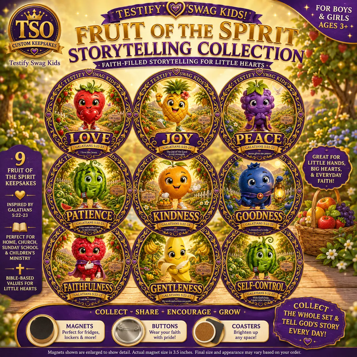 The Storytelling Collection — Fruit of the Spirit magnet set for kids by Testify Swag Kids