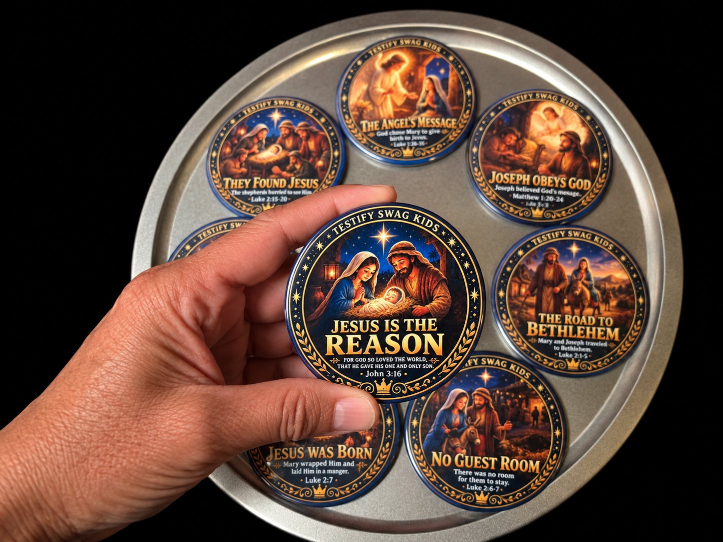 Jesus Is the Reason magnet, John 3:16 — Nativity Story set for kids, Testify Swag Kids