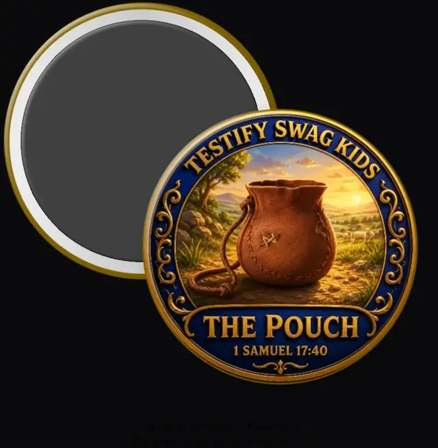Step 3 — Kids Like David magnet: the shepherd's leather pouch, The Pouch, 1 Samuel 17:40