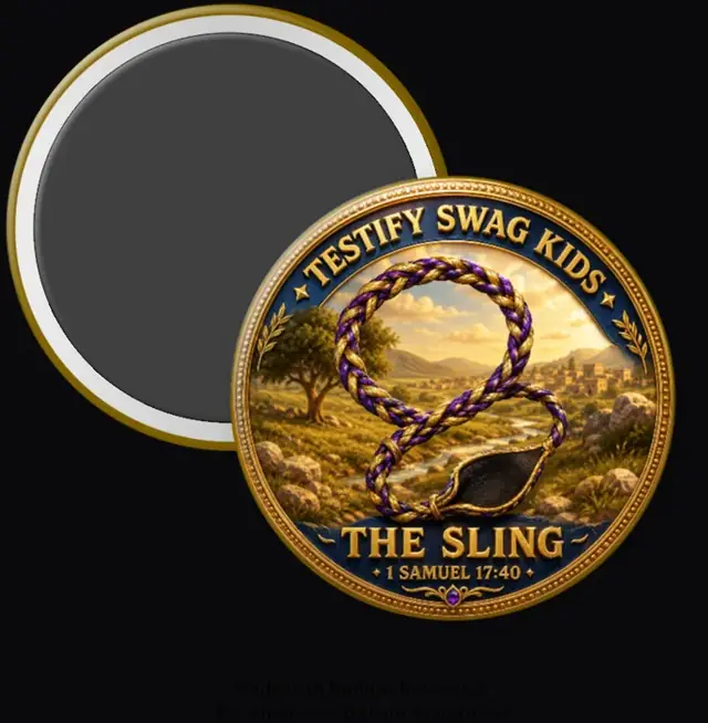 Step 5 — Kids Like David magnet: a braided gold and purple sling, The Sling, 1 Samuel 17:40