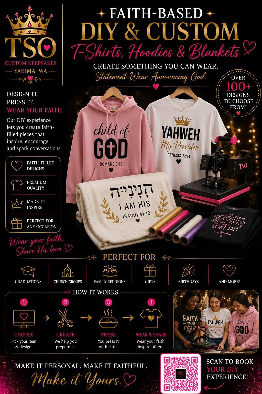 Faith-Based DIY & Custom T-Shirts, Hoodies & Blankets experience by TSO Custom Keepsakes in Yakima