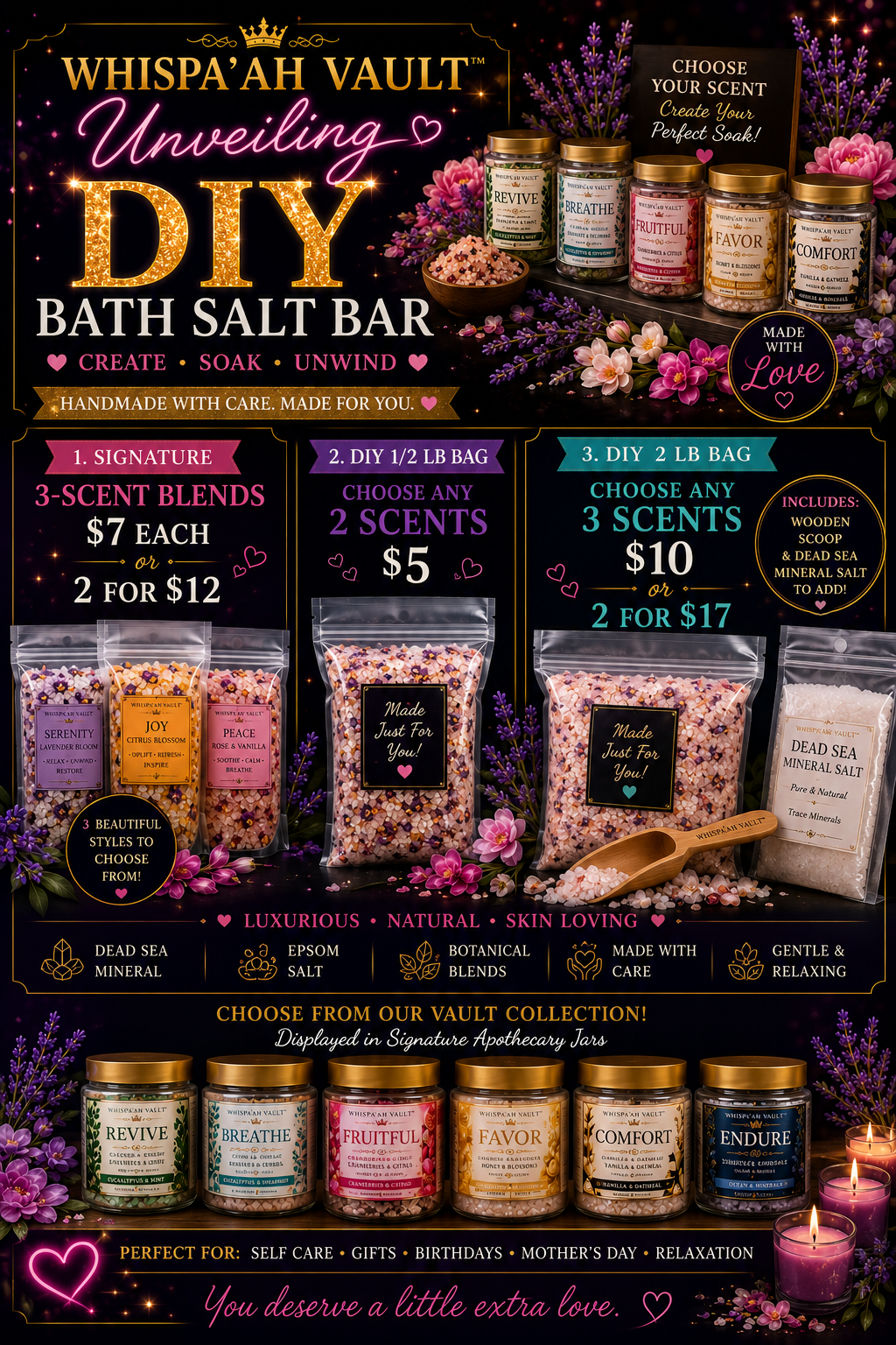 Whispa'ah Vault DIY Bath Salt Bar — signature scent blends and apothecary jars from TSO
