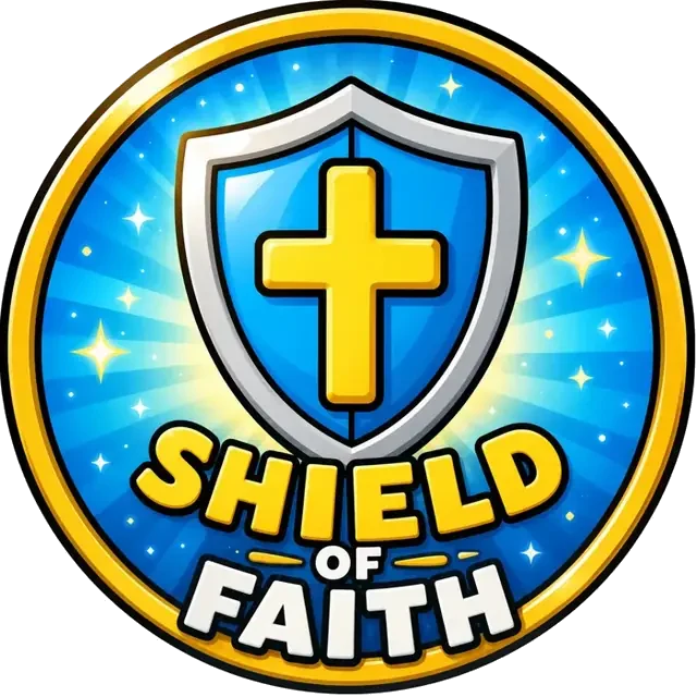Armor of God kids magnet — Shield of Faith, a golden shield on navy with Ephesians 6:16