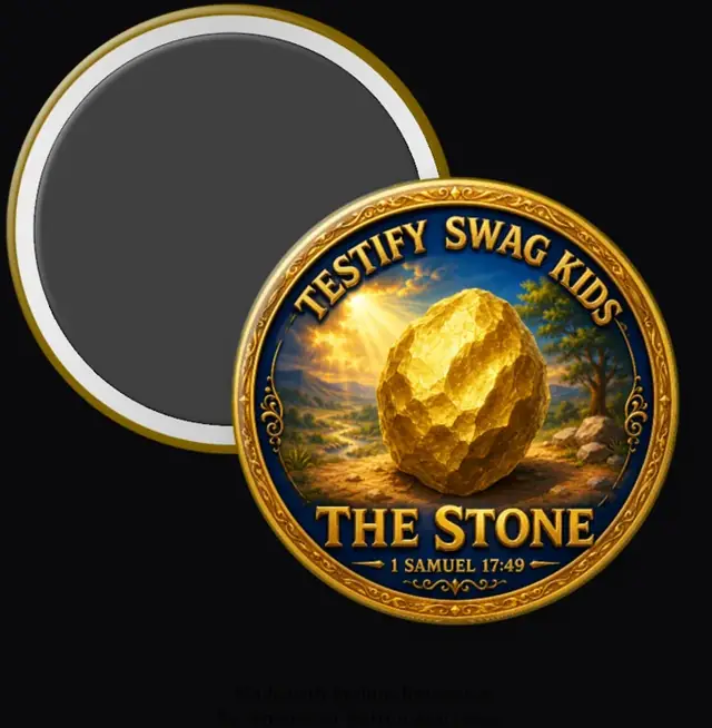 Step 7 — Kids Like David magnet: a golden stone in a valley, The Stone, 1 Samuel 17:49